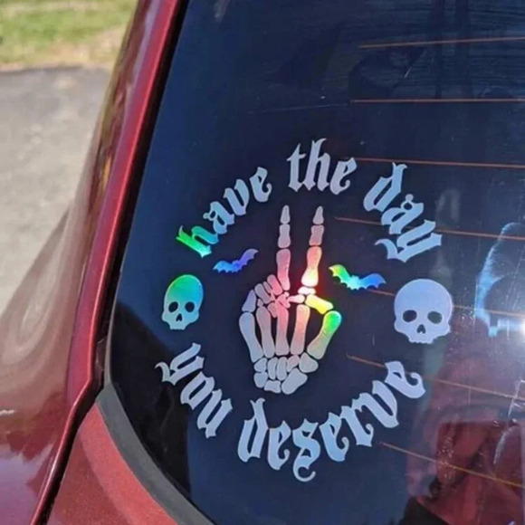 Pastel blue pink purple skeleton hand showing peace sign decal decor for car - Picture 6 of 7